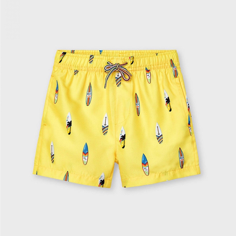 Size 8 Boys Mayoral Bright Yellow Surfboard Swim Trunks